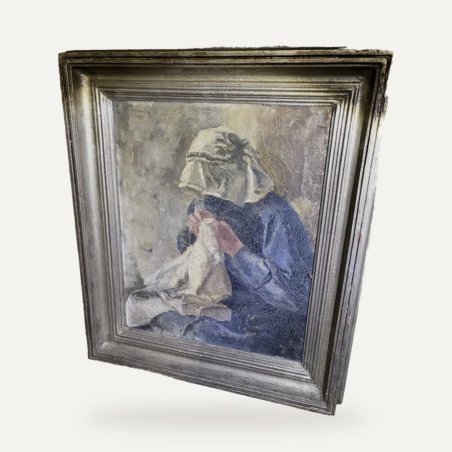 Huile sur toile signée, datée 1934, cadre argenté